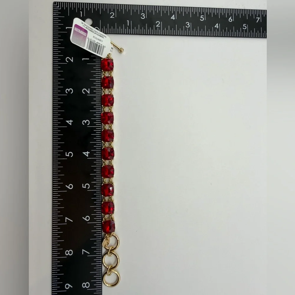 Cosmopolitan Gold Tone Red Crystal Bracelet | Cushion Cut Toggle Clasp